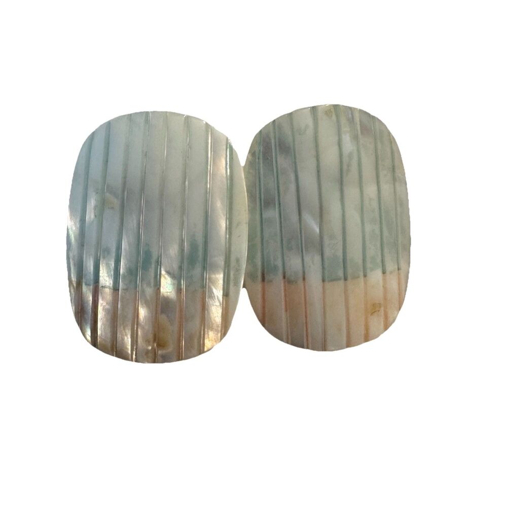 Vintage Mother of Pearl Shell Post Earrings Carved Striped Statement Earrings